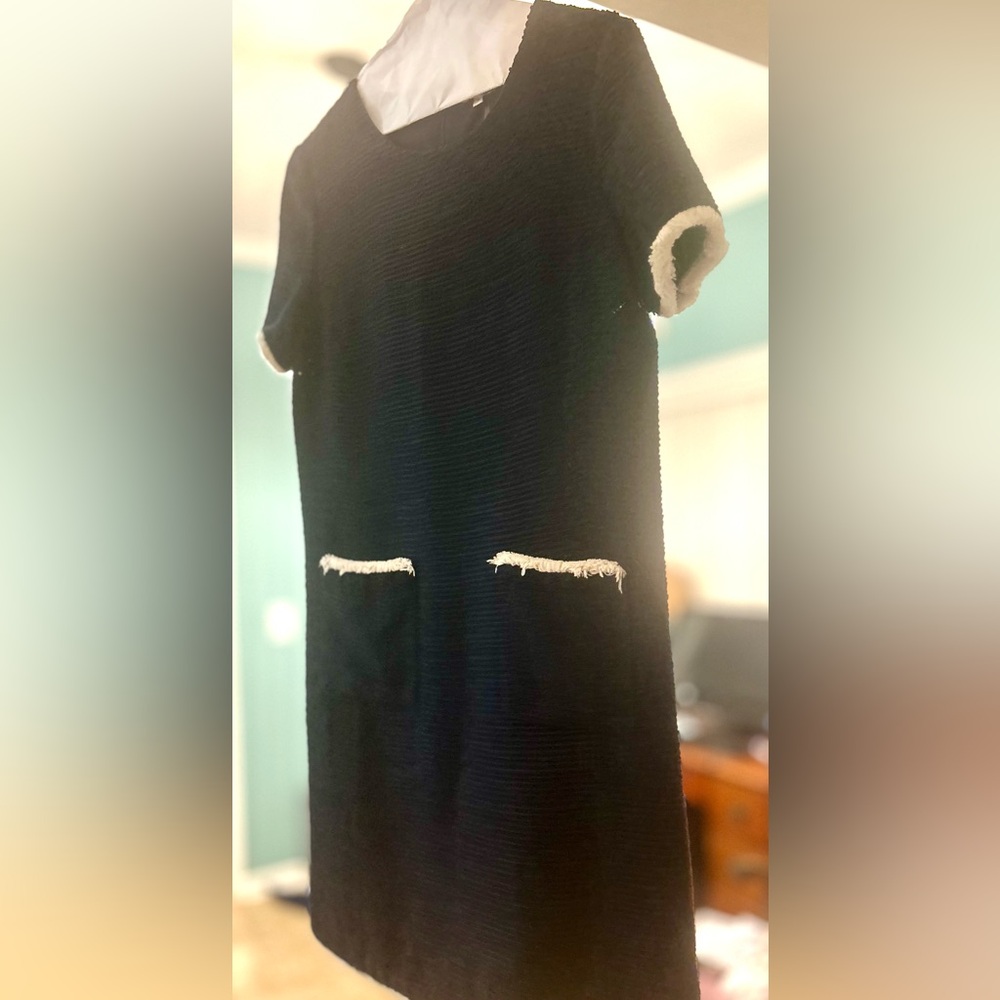 Navy Tweed Texture Short Sleeve Short Dress